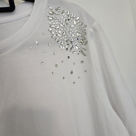 Parker & Rowe White Embellished Shoulder T-Shirt Top - Size XL - Picture 5 of 9